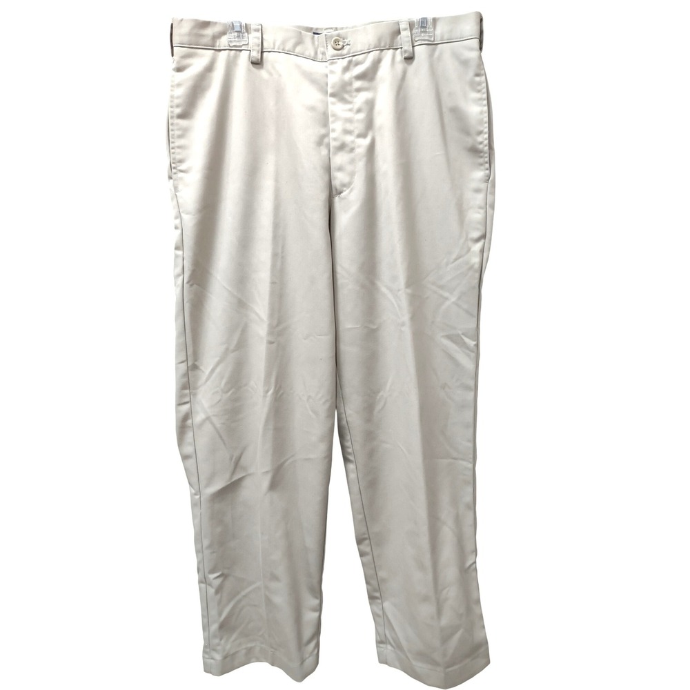IZOD Mens Classic‎ American Chino Pants 34x29 Flat Front Khaki Wrinkle Free
